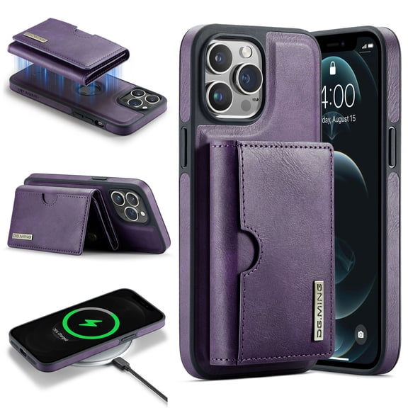 Magnetic Detachable Wallet Case For iPhone 13, Compatible with Mag Safe, 2-in-1 PU Leather Back Folio Kickstand Flip Cover with Multi-Card Slots [RFID Blocking] Slim Case,Purple