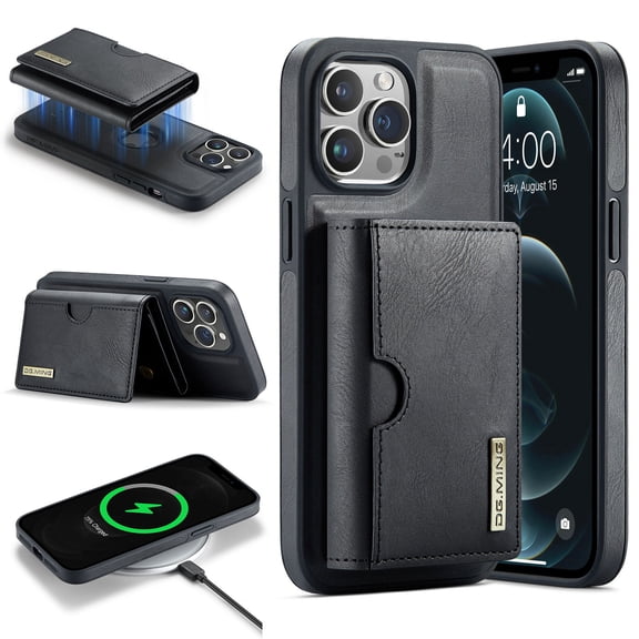 Magnetic Detachable Wallet Case For iPhone 13 Pro, Compatible with Mag Safe, 2-in-1 PU Leather Back Folio Kickstand Flip Cover with Multi-Card Slots [RFID Blocking] Slim Case,Black