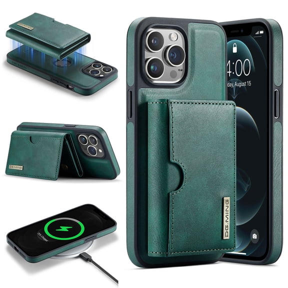 Magnetic Detachable Wallet Case For iPhone 14 Plus, Compatible with Mag Safe, 2-in-1 PU Leather Back Folio Kickstand Flip Cover with Multi-Card Slots [RFID Blocking] Slim Case,Green