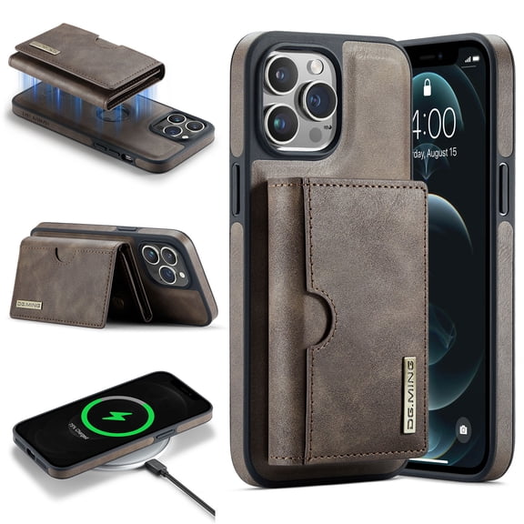 Magnetic Detachable Wallet Case For iPhone 14 Pro, Compatible with Mag Safe, 2-in-1 PU Leather Back Folio Kickstand Flip Cover with Multi-Card Slots [RFID Blocking] Slim Case,Coffee