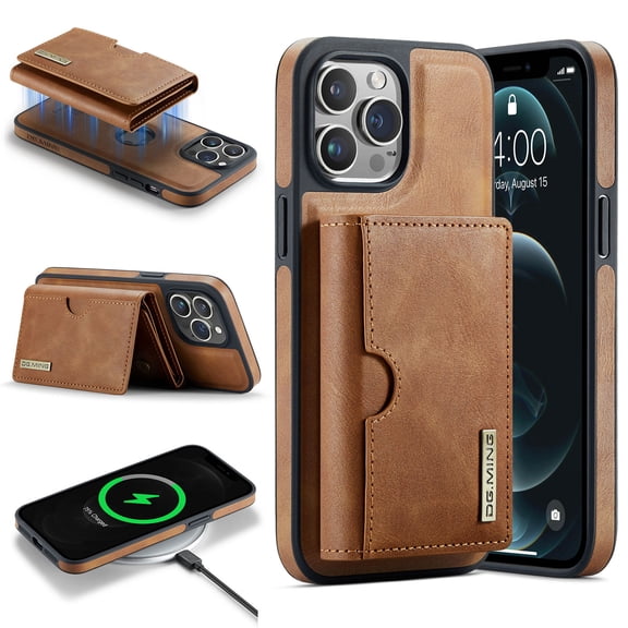 Magnetic Detachable Wallet Case For iPhone 14 Pro Max, Compatible with Mag Safe, 2-in-1 PU Leather Back Folio Kickstand Flip Cover with Multi-Card Slots [RFID Blocking] Slim Case,Brown