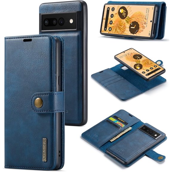 Magnetic Detachable Wallet Stand Leather Phone Case for Google Pixel 7 6/7 6 Pro 7A 6A 5A 5G, Business Coin Purse Shell, Unique Card Holder Back Cover(Blue,6A)