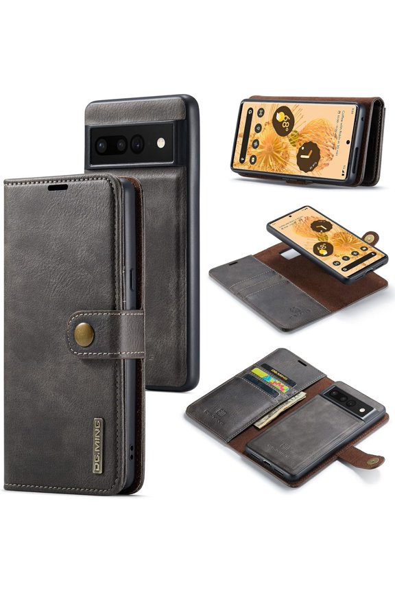 Magnetic Detachable Wallet Stand Leather Phone Case for Google Pixel 7 6/7 6 Pro 7A 6A 5A 5G, Business Coin Purse Shell, Unique Card Holder Back Cover(Dark Gray,7)