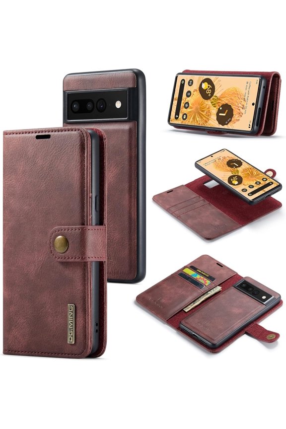 Magnetic Detachable Wallet Stand Leather Phone Case for Google Pixel 7 6/7 6 Pro 7A 6A 5A 5G, Business Coin Purse Shell, Unique Card Holder Back Cover(Red,6 Pro)
