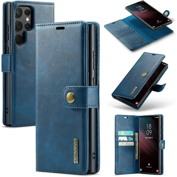 Magnetic Detachable Wallet Stand Leather Phone Case for Samsung Galaxy A54 A34 A24 A14 5G 4G, Business Coin Purse Shell, Unique Card Holder Back Cover(Blue,A24)