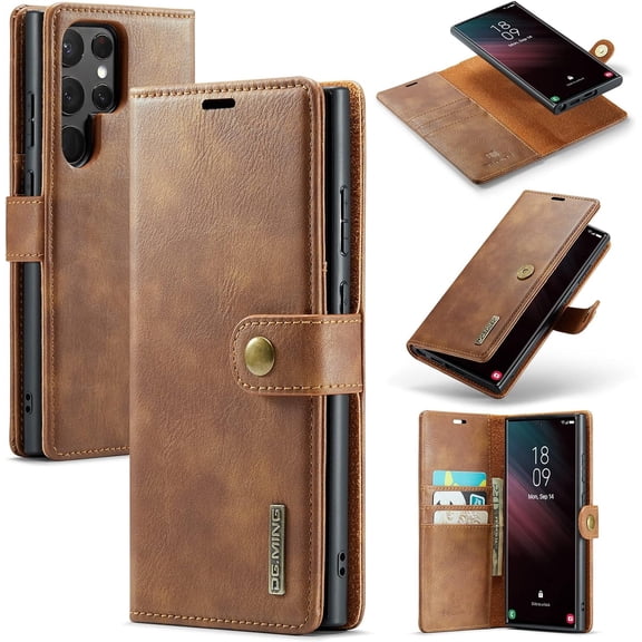 Magnetic Detachable Wallet Stand Leather Phone Case for Samsung Galaxy A54 A34 A24 A14 5G 4G, Business Coin Purse Shell, Unique Card Holder Back Cover(Brown,A14 4G/5G)
