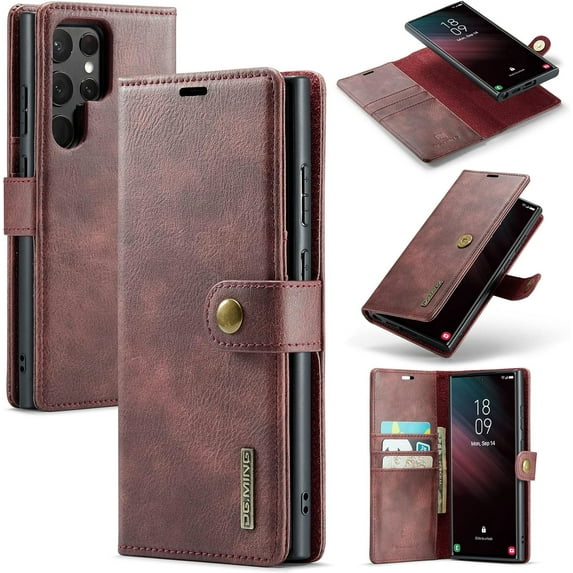 Magnetic Detachable Wallet Stand Leather Phone Case for Samsung Galaxy Note 20 10 9 8 Ultra Plus, Business Coin Purse Shell, Unique Card Holder Back Cover(Red,Note 20 Ultra)
