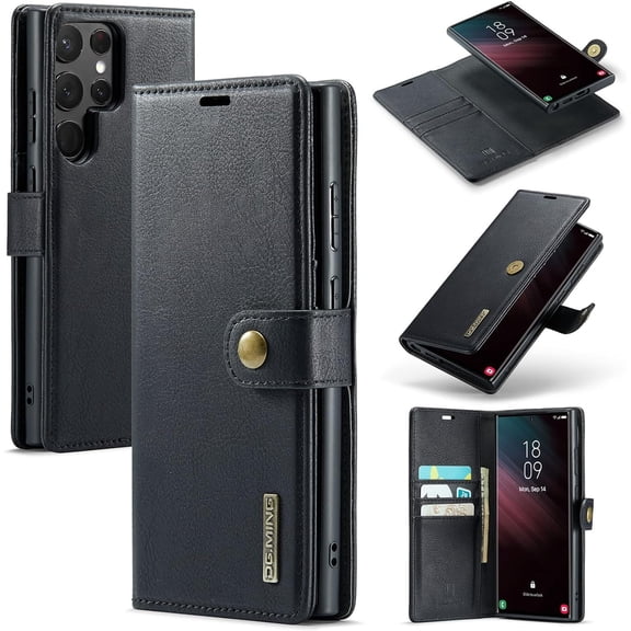 Magnetic Detachable Wallet Stand Leather Phone Case for Samsung Galaxy Note 20 10 9 8 Ultra Plus, Business Coin Purse Shell, Unique Card Holder Back Cover(Black,Note 10 Plus)