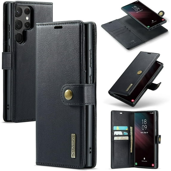 Magnetic Detachable Wallet Stand Leather Phone Case for Samsung Galaxy S23 S22 S21 Ultra Plus FE, Business Coin Purse Shell, Unique Card Holder Back Cover(Black,S22 Ultra)
