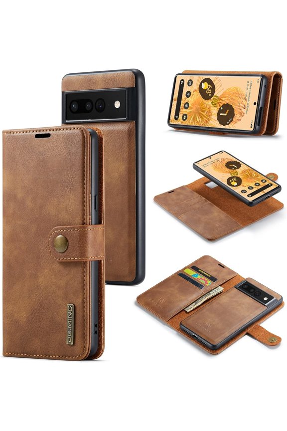 Magnetic Detachable Wallet Stand Leather Phone Case for Google Pixel 8 Pro / 8, Business Coin Purse Shell, Unique Card Holder Back Cover Brown