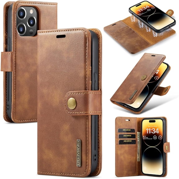 Magnetic Detachable Wallet Stand Leather Phone Case for iPhone X XS XR SE 8 7 6 6S Plus Max, Business Coin Purse Shell, Unique Card Holder Back Cover(Brown,Xs Max)