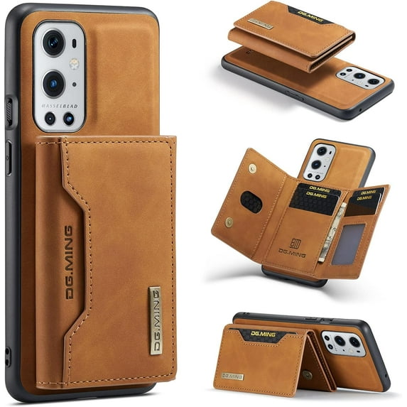 Magnetic Detachable Wallet Vintage Leather Stand Phone Case for OnePlus 9 10 Pro R RT ACE Nord 2 N200 N20 5G Back Cover, Card Holder Bracket Anti-Shock Business Bumper(Tan,OnePlus 9 Pro)