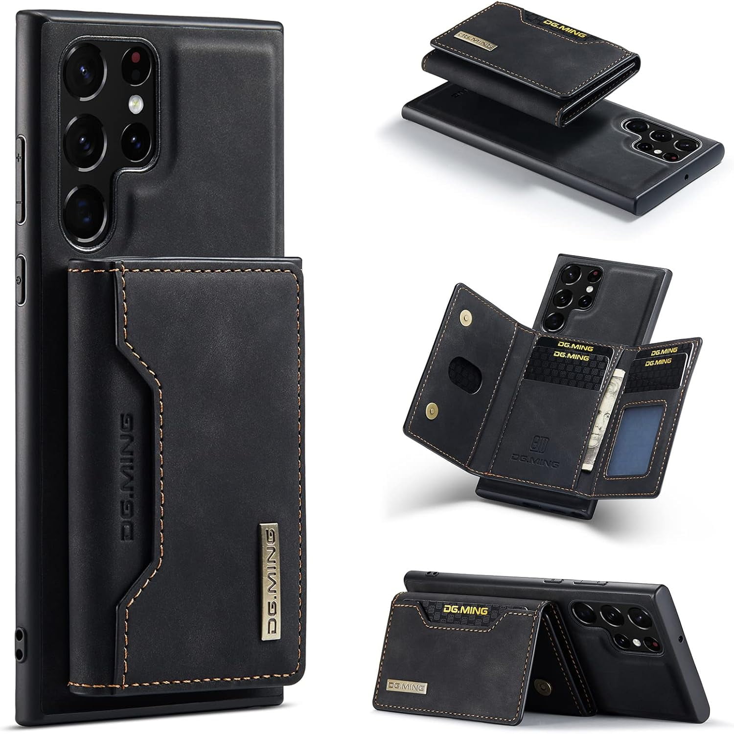 Magnetic Detachable Wallet Vintage Leather Stand Phone Case for Samsung Galaxy S23 S22 S21 S20 Series Ultra Plus Pro FE Back Cover, Card Holder Bracket Anti-Shock Bumper(Black,S22 Ultra)