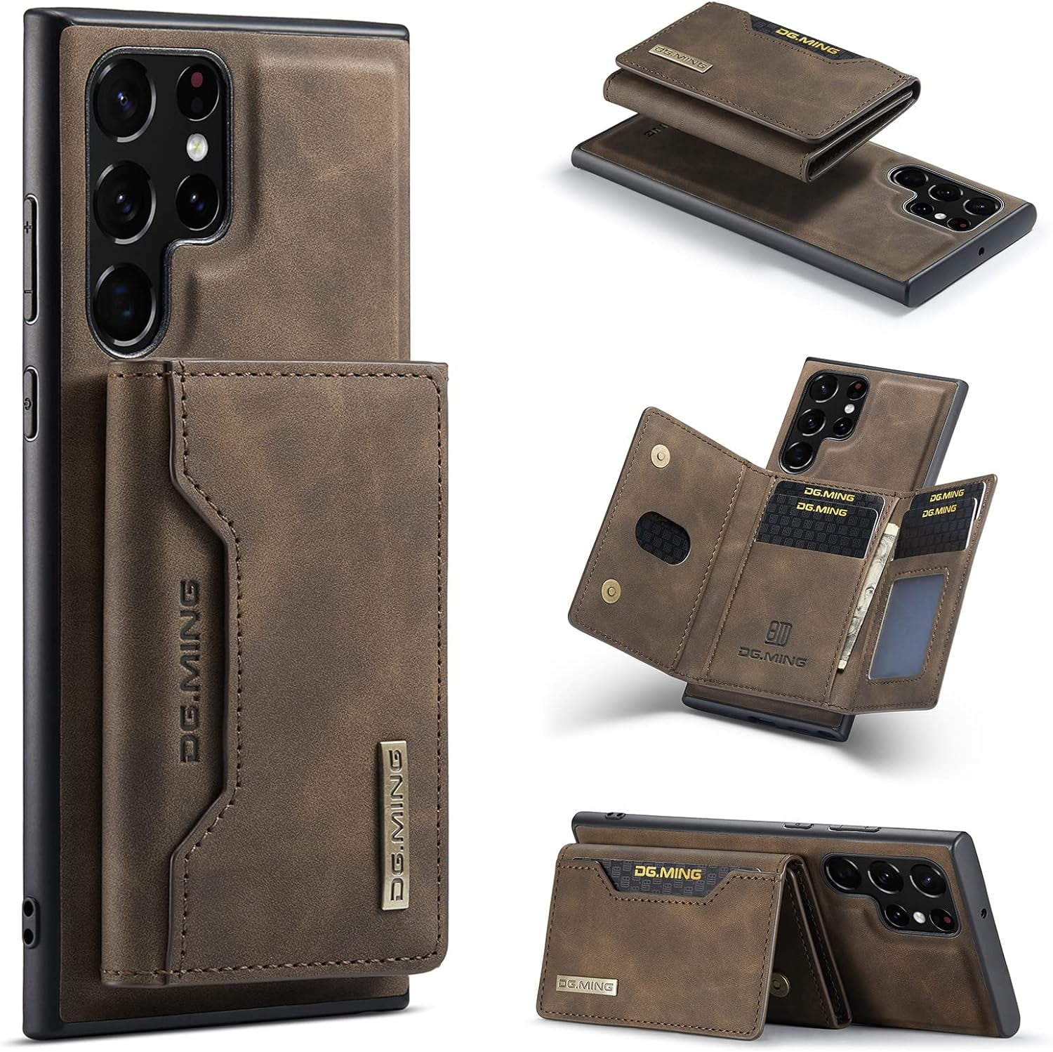 Magnetic Detachable Wallet Vintage Leather Stand Phone Case for Samsung Galaxy S23 S22 S21 S20 Series Ultra Plus Pro FE Back Cover, Card Holder Bracket Anti-Shock Bumper(Brown,S23 Ultra)