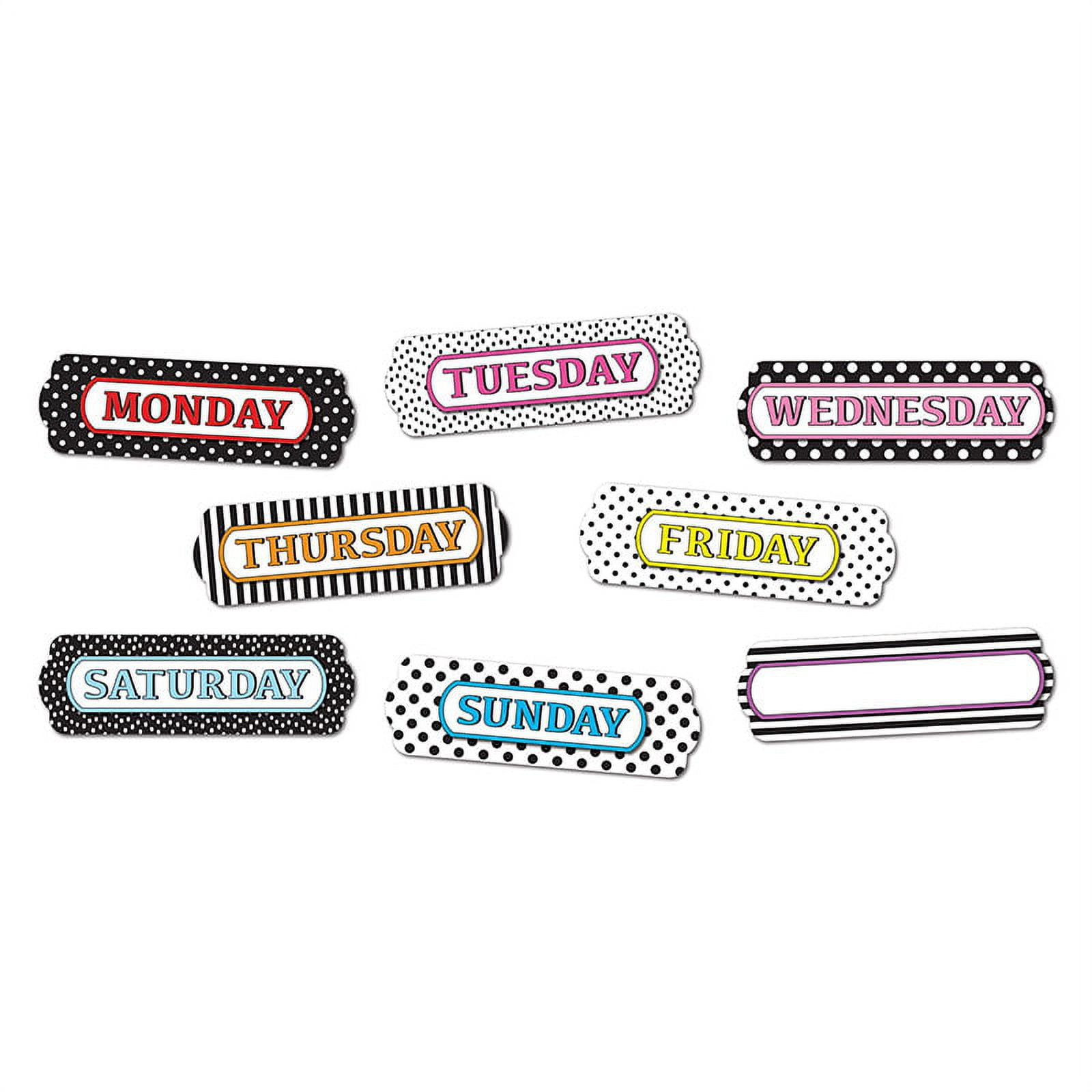 Black and White Magnetic Days of the Week Labels Set