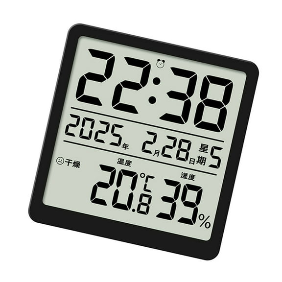 Magnetic Digital Alarm Clock with Date Time Temperature Humidity LCD Display Battery Operated for Modern Home Decors