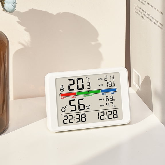 Magnetic Digital Clock with Indoor Temperature Humidity Monitor Large Clear LCD Display for Refrigerator, Home, Office(White)