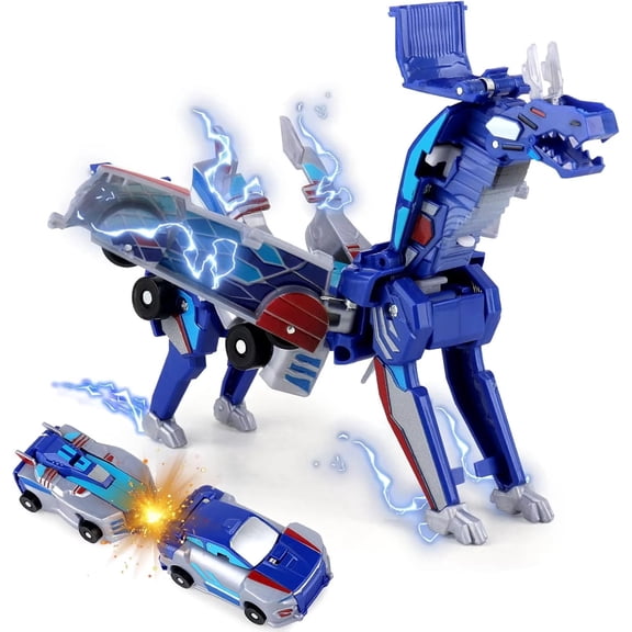 Magnetic Dinosaur Transformer Car Toy, 2-in-1 Collision Transforming Vehicle to Unicorn Robot, STEM Gift for Boys Girls Ages 3-12