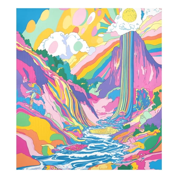 Magnetic Dishwasher Decal - 23x26 Inches ， Single-Sided Print, Cuttable, for Dishwasher, Refrigerator, and Other Metal Surfaces，Psychedelic Waterfall Trippy
