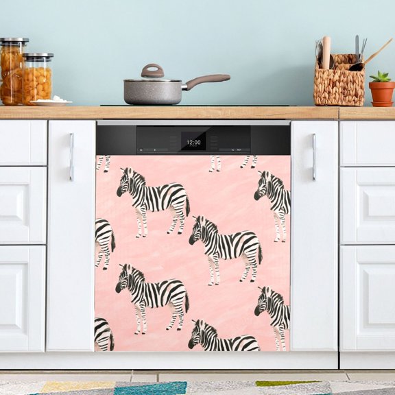 Magnetic Dishwasher Sticker Decorative Fridge Magnet Sticker for Kitchen Appliance Zebra Black White Stripes