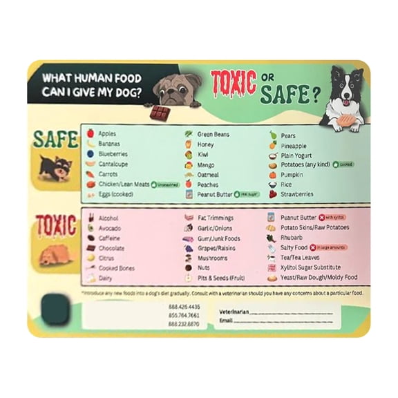 Magnetic Dog and Cat Food Guide Magnet for Refrigerator - 10 x 7 Inch Essential Pet Health Chart - Toxic and Safe Human Food Reference for Pet Owners and Sitters