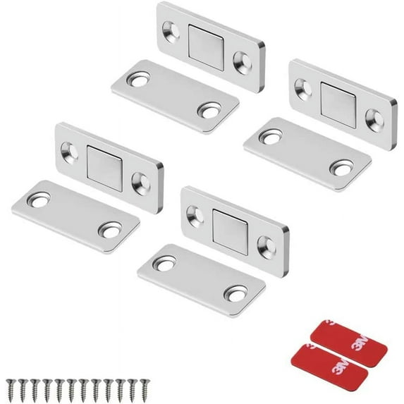 Magnetic Door Catch Ultra Thin Cabinet Magnets Stainless Steel Drawer Magnet Catch for Sliding Door Closure Kitchen Cabinet Cupboard Closet Closer (4 Pack)