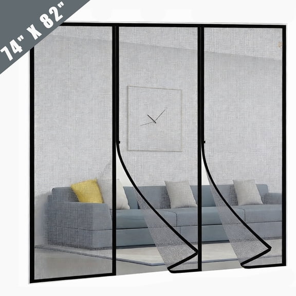 Magnetic Door Screen Fit Door Size 72 x 80 Inch, Durable Reinforced Fiberglass Mesh Curtain, Heavy Duty Screen Door with Full Frame Hook & Loop for Sliding Doors, Large Patio Door and French Door