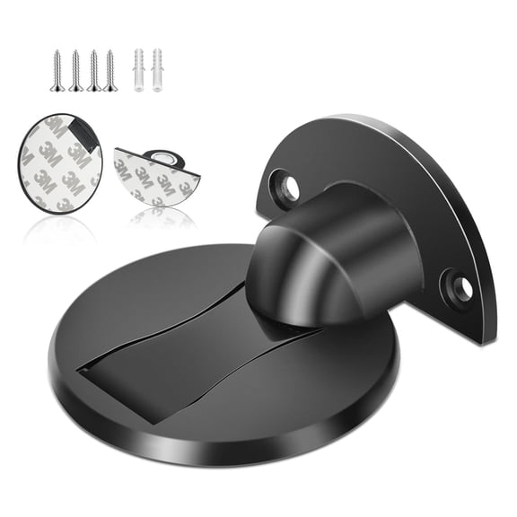 KOLAKO Door Stopper, Magnetic Door Stop Self-Adhesive, Floor Mount Stainless Steel Invisible Metal Door Holder with Magnet, Wall Protector No Drilling, Black