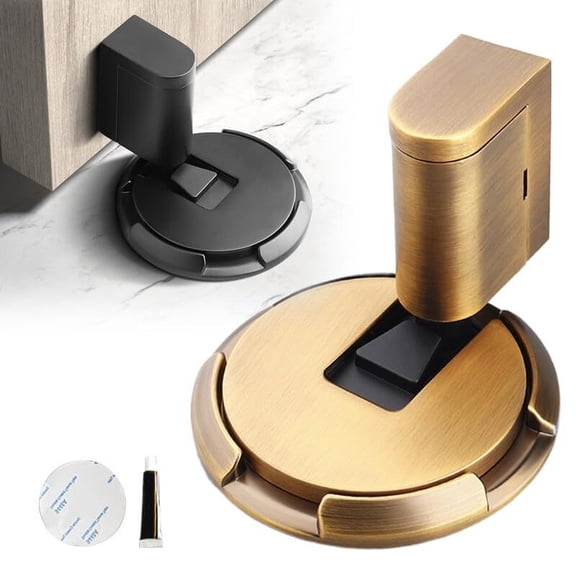 Magnetic Door Stopper, 2024 New Punch-Free Mechanical Floor Door Stopper, Adjustable Door Stoppers, Silent Magnetic Door Catch with Adhesive for Home Bedroom Door(Bronze)