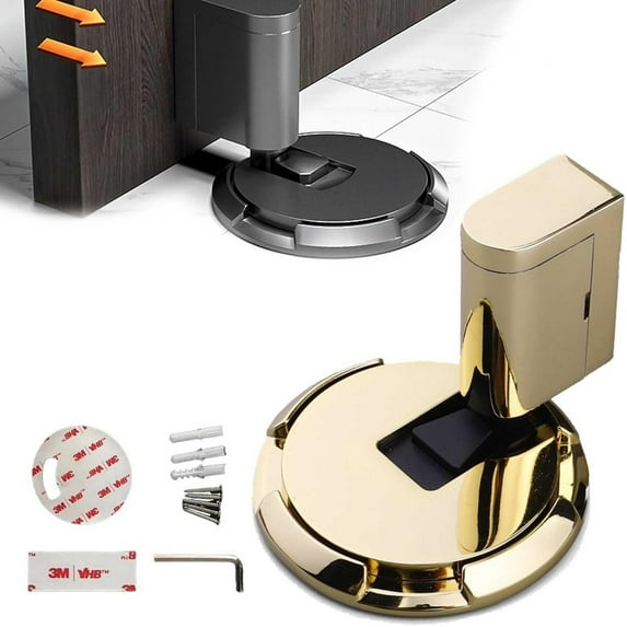 Magnetic Door Stopper, Magnetic Door Stoppers for Bottom of Door, Adjustable Windproof Door Stopper, Invisible Punch-Free Mechanical Silent Floor Door Stop for Protecting Walls,Doors,Floors (Silver)