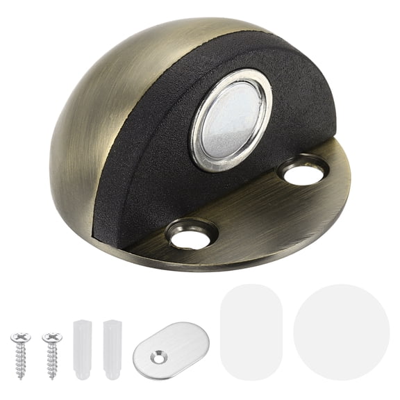 Magnetic Door Stopper, Stainless Steel Floor Mount Bottom of Door Catch Holder, Adhesive Wall Protector with Screws for Living Room, Bedroom and Bathroom (1", Bronze)