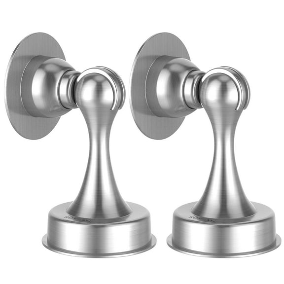 Magnetic Door Stoppers, ASHGOOB 2 Pack 304 Stainless Steel Door Stops for Wall and Floor Mounting, Door Holder Keep Door Open, No Drilling Door Stop with Strong Adhesive Tapes, Sliver
