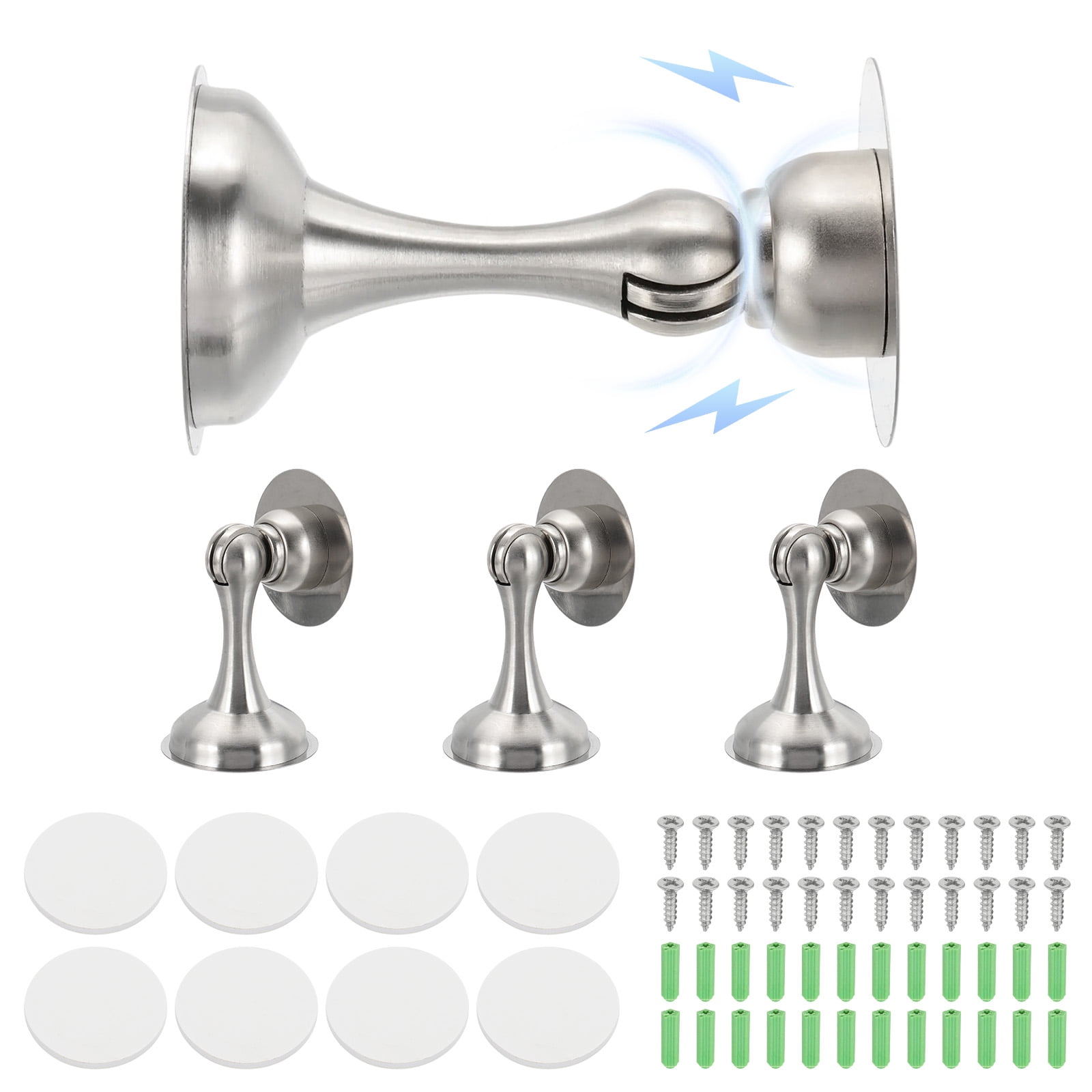 Magnetic Door Stoppers Stainless Steel Door Stops Wall Floor Mounted Doors Holder Silver Tone, 4 Pack
