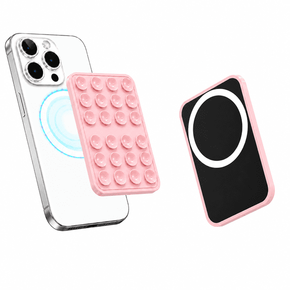Magnetic Double-Sided Suction Cup Phone Case, Detachable Mount Stand, High-Suction Phone Grip for iPhone & Android, Hands-Free Selfie/Video for TikTok Creator/Influencer, Pink