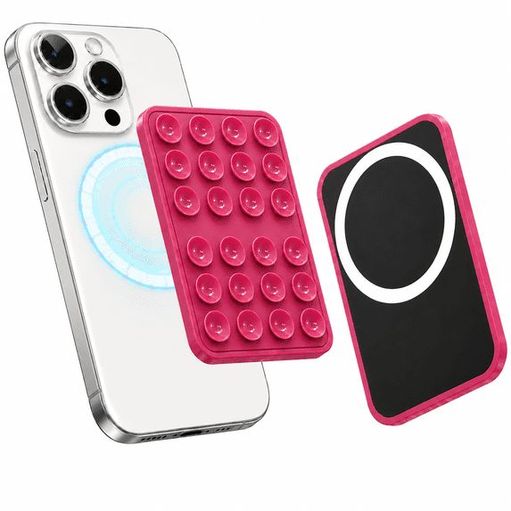 Magnetic Double-Sided Suction Cup Phone Case, Detachable Mount Stand, High-Suction Phone Grip for iPhone & Android, Hands-Free Selfie/Video for TikTok Creator/Influencer, Red
