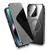Magnetic Double-Sided Glass Privacy Phone Case Compatible with for iPhone 12, 13, 14, 15 and 16 Pro Max Plus with Security Lock, Comes with Kickstand and Camera Lens Protection.