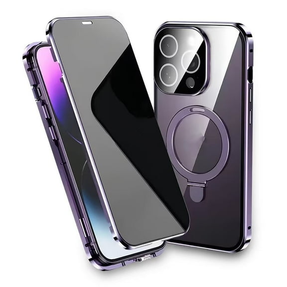 Magnetic Double-Sided Glass Privacy Phone Case Compatible with for iPhone 12, 13, 14, 15 and 16 Pro Max Plus with Security Lock, Comes with Kickstand and Camera Lens Protection.