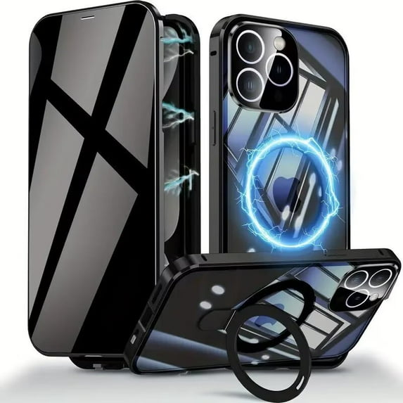 Magnetic Double-Sided Glass Privacy Phone Case Compatible with for iPhone 17/17pro/17pro Max/18AiR with Security Lock, Comes with Kickstand and Camera Lens Protection.