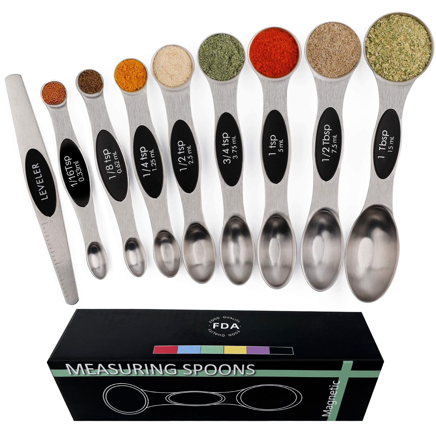 Measuring Spoons Set of 9 Magnetic Measuring Spoons Dual Sided Stainless  Steel Measuring Spoons Stackable Nesting Tablespoon Teaspoon, Fits in Spice