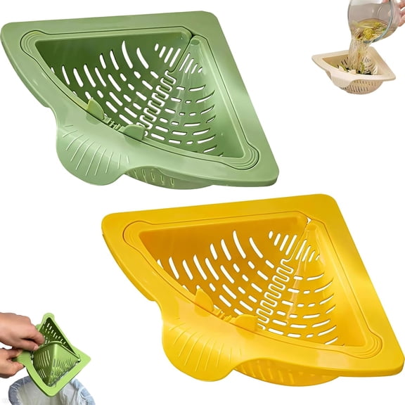 Magnetic Drainage & Filter Basket 2.0 Design, Corner Sink Strainer with Twist-Open Bottom, Triangular Drain Basket for Food Scraps & Rinsing Produce, Fits Metal Sinks(Green+Orange)