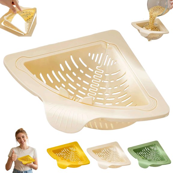 Magnetic Drainage & Filter Basket,Foldable Punch-Free Triangular Storage Sink Corner Rack Strainer Twist-Open Bottom,for Kitchen Twist-Open Food Waste and Washing Fruits & Vegetables