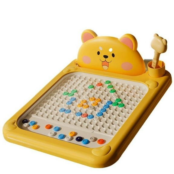 Magnetic Drawing Board for Kids, Shiba Bear Art Toy with Interactive Bead Pen and Pattern Guide, ABS Magnetic Doodle Board for Fine Motor Skill Development