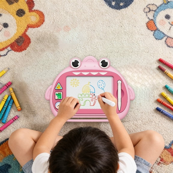 Magnetic Drawing Board, ZzCityTK Colorful Erasable Kids Art Toy, Shark Shape 4-Color Zone Reusable Magnetic Writing Board for Toddlers, Pink