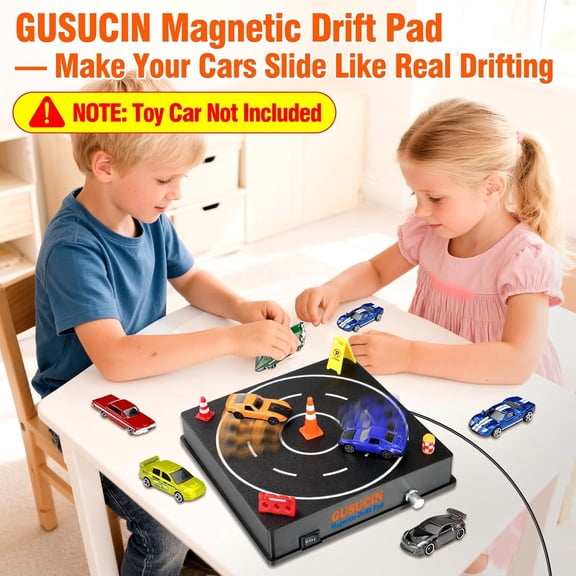 Magnetic Drift Pad for  Cars 1:64 – Spinning Drift Track with Adjustable Speed & Direction, USB Powered Drift Pad with 5 Decorations, Display Stand for All 1:64 Scale Diecast Cars (Black)