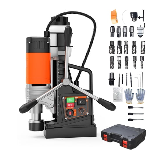 Magnetic Drill, 1850W 2" Boring Diameter, 2922Lbf Power Portable Magnetic, 810 PRM, Variable Speed with Reversiblewith 10Pcs Drill Bits 3Pcs Twist Drill and 1Pcs Plastic Box for Metal Surface