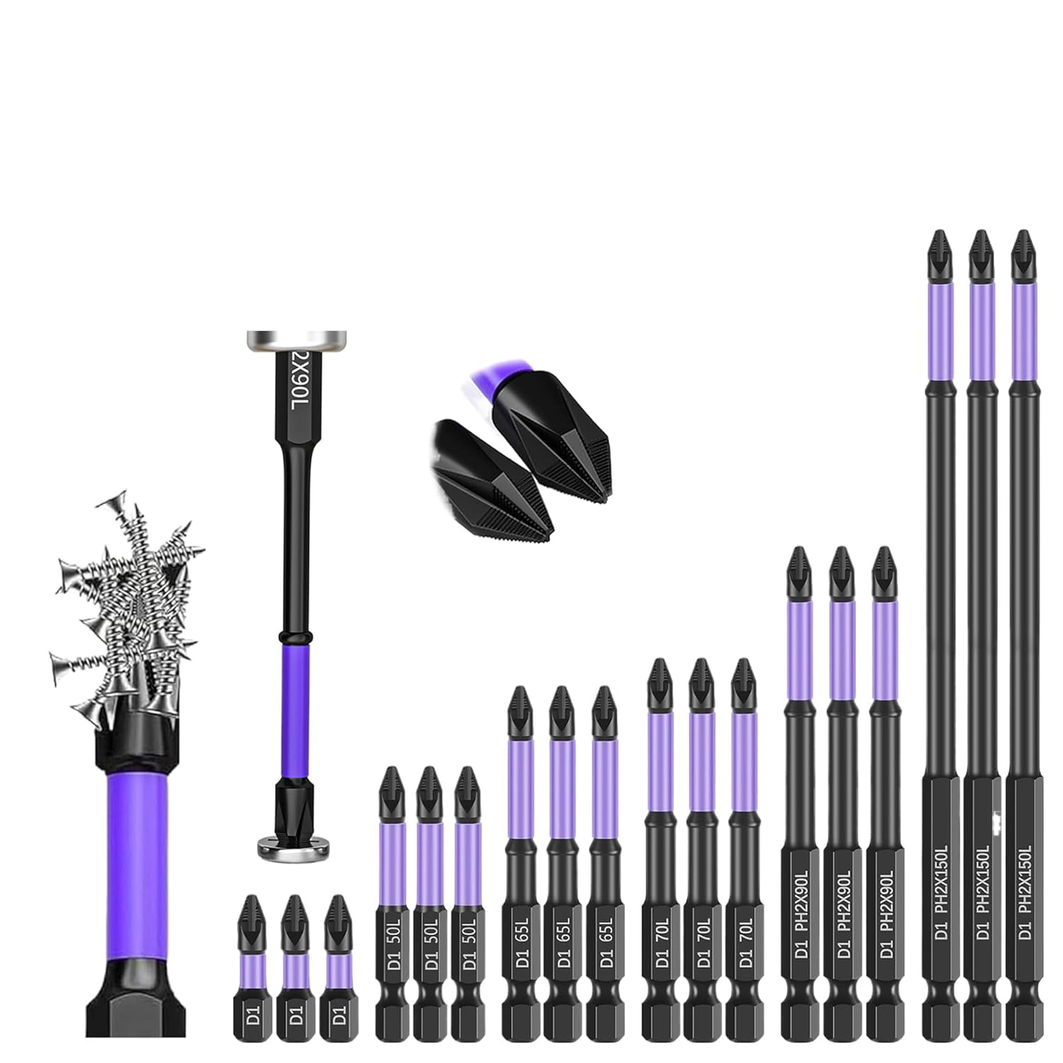Magnetic Drill Bits: D1 Anti-Slip and Shock-Proof Drill Bit Set,Strong Torque Impact-Resistant Driver Bit Set,Magnetic Screwdriver Bits with Cross Screwdriver (3 Set)