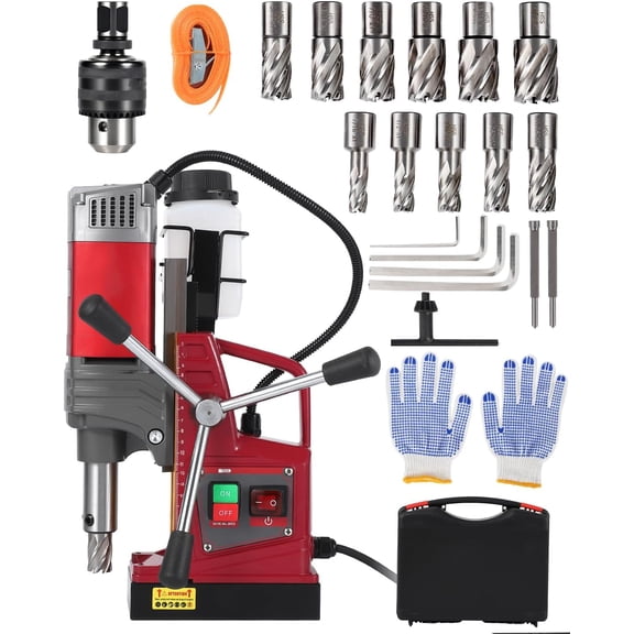 Magnetic Drill Press – 1450W Motor, 820RPM, 1.57" Boring Diameter, 13000N Magnetic Force, Twist Drill Adapter, Portable Electric Drill for Steel Beam & Metal, Industrial & Construction