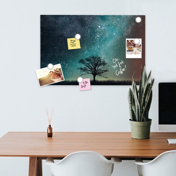 Magnetic Dry Erase Board - 16 x 24 inches Decorative White Board for Wall with Design, Includes 5 Magnets and Marker - Starry Sky and Tree