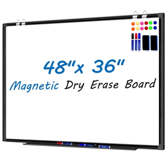 Magnetic Dry Erase Board 4' x 3', White Board 48" x 36" for Wall with Aluminum Frame, Hanging Whiteboard for Home, , Kitchen, White
