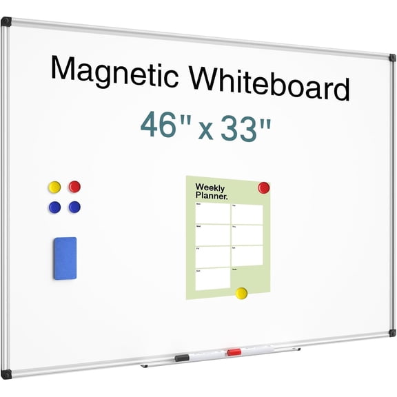 46 X 33 Inches Magnetic Dry Erase Board with Silver Aluminum Frame, Whiteboard for Home School